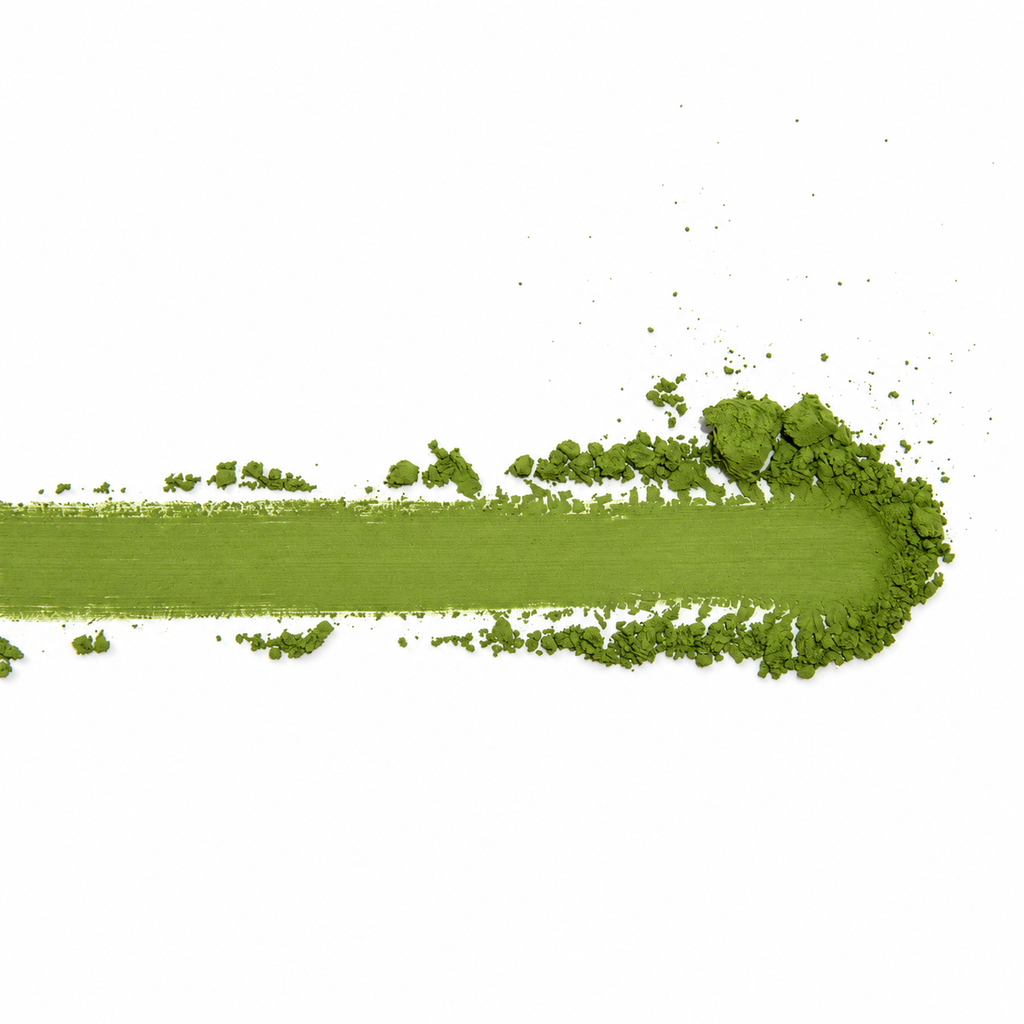 zoomed in picture of a swipe of vibrant green matcha powder